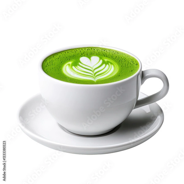Fototapeta Vibrant matcha latte with intricate latte art design