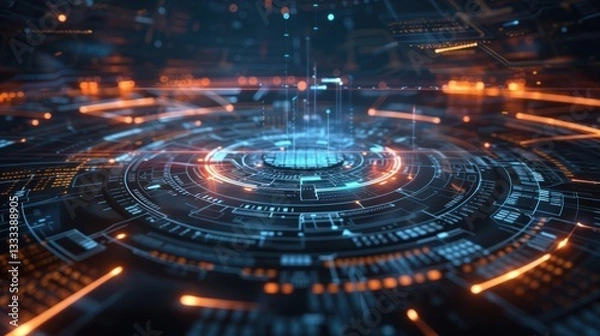 Obraz Futuristic Digital Sci-Fi Background - Glowing Cyberpunk Data Stream