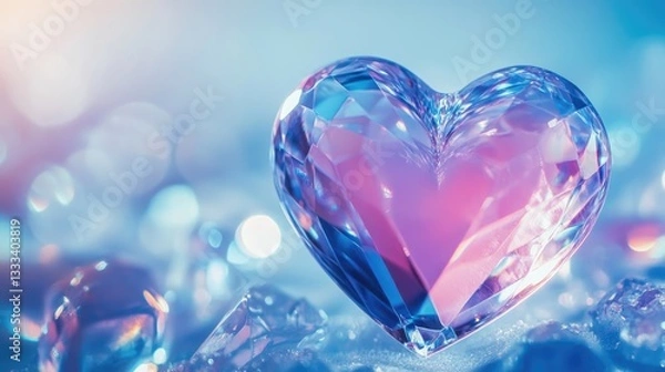 Obraz Exquisite Crystal Heart on Sparkling Background Evoking Love and Elegance in Soft Pastel Tones