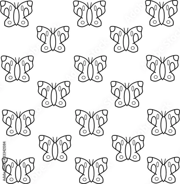 Fototapeta Butterflies icon seamless pattern. Set of various butterflies. Hand drawn butterflies design