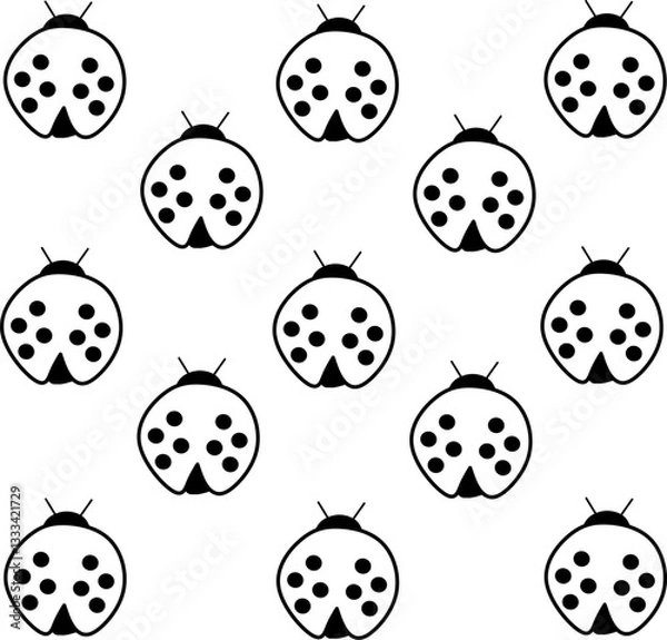 Fototapeta Ladybug icon seamless pattern. Set of various ladybugs. Hand drawn ladybug design