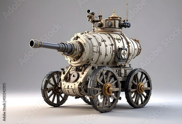 Obraz A 3D Ramadan Cannon German Battlefield Character 3D Rendered on White background.
