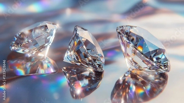 Obraz Three Sparkling Diamonds on Iridescent Surface