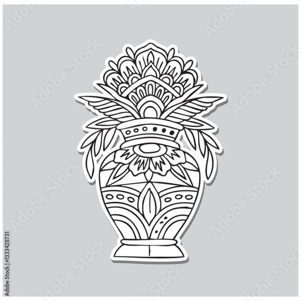 Fototapeta Old school design of flower pot outline vector illustration