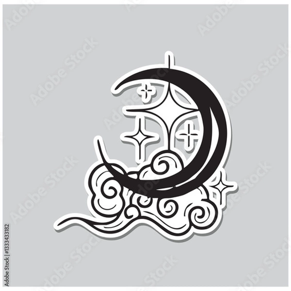 Fototapeta Minimal Style Moon With Clouds And Stars Mystical Design