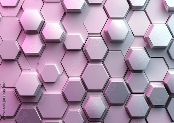 Obraz A vibrant, abstract background featuring interconnected hexagonal patterns in shades of pink and gray.