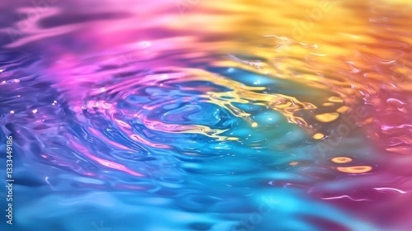Fototapeta Abstract water ripples catching a holographic glow, radiating vibrant rainbow tones.