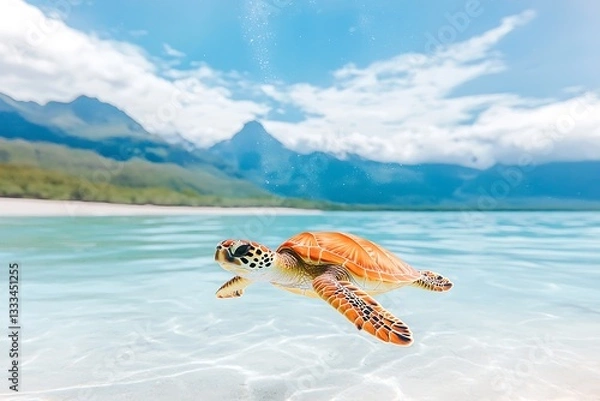 Obraz Turtle swimming for tropical beach, ocean.