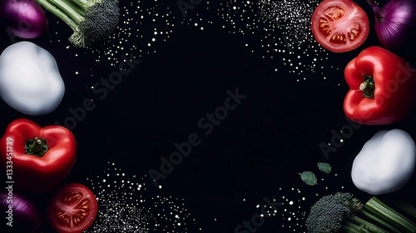 Obraz Vibrant Veggie Frame for Dark Background.
