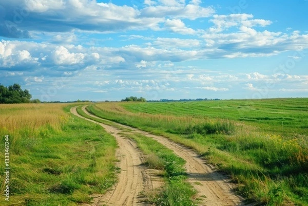 Fototapeta High Resolution Visual of Rural Landscape with Field Road