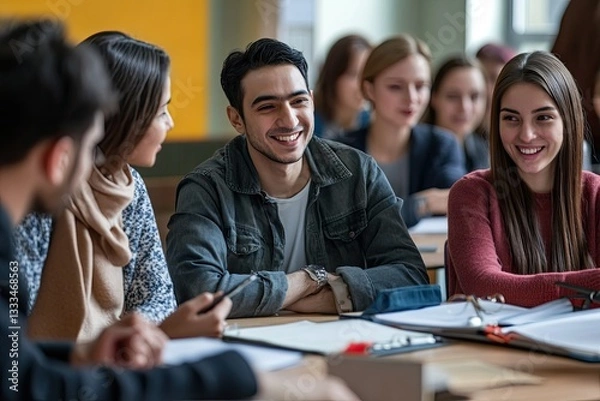 Fototapeta Online Multiethnic Attractive Group of Teachers Study and Laught,Discuss Something