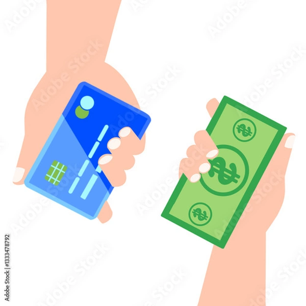 Fototapeta pay with mobile phone, banking online payments icon concept. Pay button on smartphone transaction with credit card. mobile with financial bills receipt Credit or Debit card with banknotes.