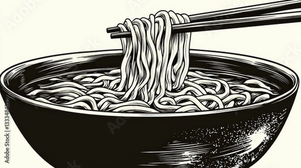 Fototapeta Delicious Bowl of Noodles with Chopsticks Capturing the Culinary Experience of Asia