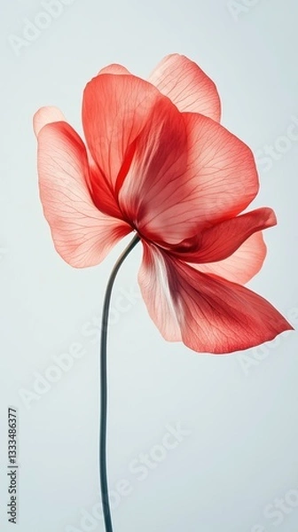 Fototapeta Red Petaled Flower on Soft White Background – Minimalist Botanical Beauty
