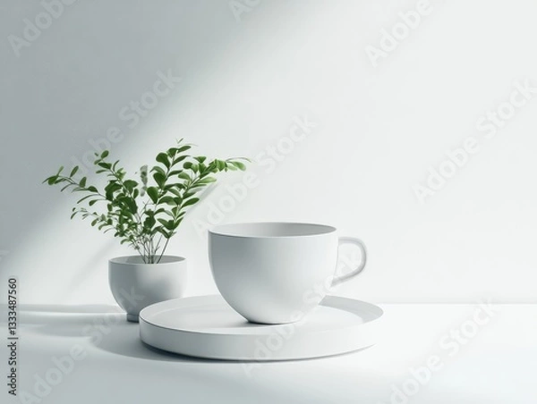 Fototapeta Minimalist cup and vase on white background