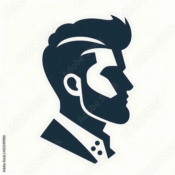 Fototapeta flat and minimalist man side profiles with stylish beard and haircut icon of silhouette isolated on white background