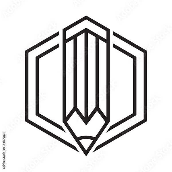 Fototapeta Pencil and hexagon line concept