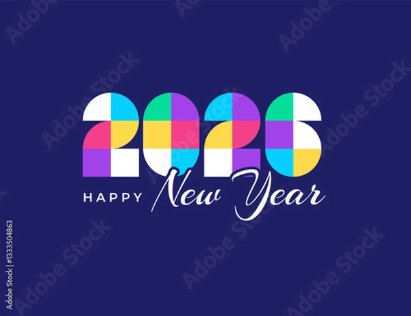 Fototapeta Happy New Year 2026 Greeting banner logo design illustration, Creative and Colorful 2026 new year vector background