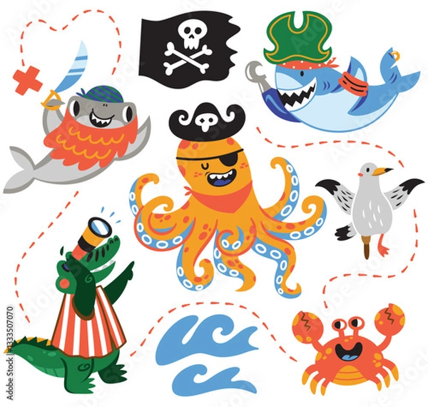 Fototapeta Set of cute marine pirates