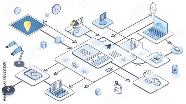 Fototapeta Illustration of a Sequential UX Design Process Steps: From Start to Finish