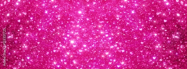 Fototapeta Panorama Heart-shaped glitter and bokeh light on pink sweet background color.
