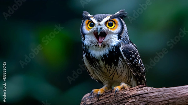 Fototapeta Adorable Speckled Owl Perched on Branch
