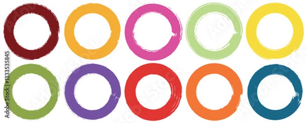 Fototapeta Set of grunge circles colorful shape, Vector brush circle. Grunge round shape. Round brush painted circle brush stamps. Vector illustration,