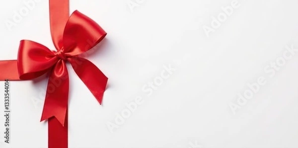 Fototapeta Blank gift card with red ribbon and bow, isolated on white , element, promotion