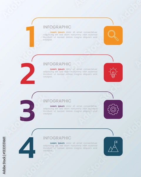 Obraz 4 steps infographic with numbers and icons for business and management presentation.