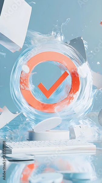 Fototapeta Intricate Digital Depiction of the 'Undo' Functionality in Various Tasks - Symbolic Circular Arrow Icon with Reverting Elements Around It