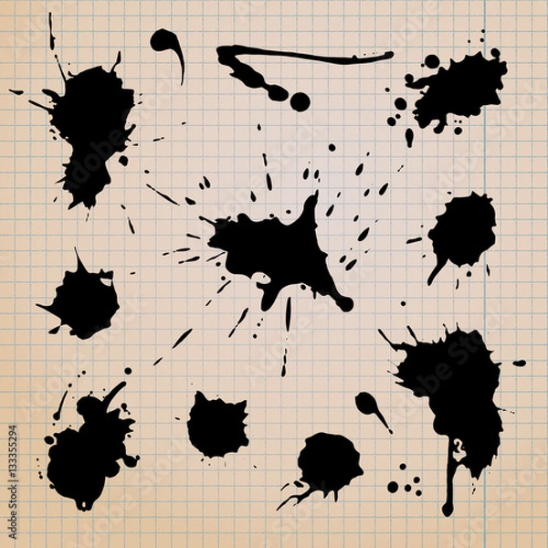 Obraz Grunge vector template with black paint ink splashes.