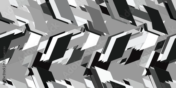 Fototapeta 3D geometric pattern. Achromatic graphic seamless background. Grayscale simple backdrops. Vector illustration. Vector illustration