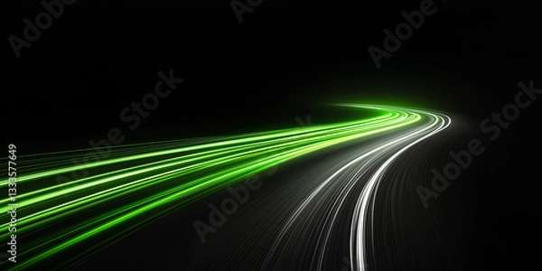 Obraz green white black gradient speed motion light  blur effect on black background,speed line for design banner poster wallpaper