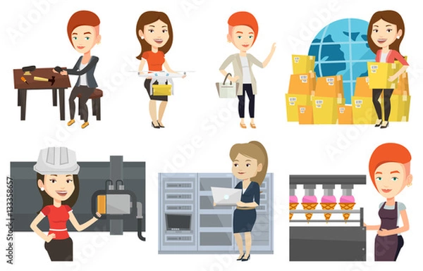 Fototapeta Vector set of industrial workers.