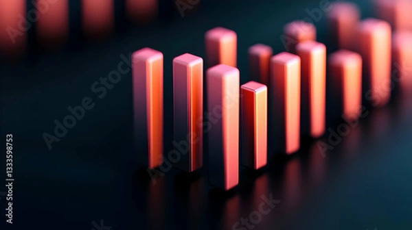 Obraz Abstract Red 3D Bar Graph on Dark Background