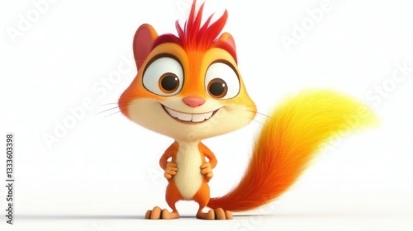 Fototapeta Animated squirrel, joyful pose, white background