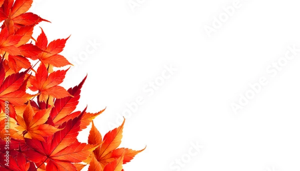 Obraz A collection of vibrant autumn maple leaves in shades of red and orange, isolated on white background. Clipping path. A perfect seasonal design created using generative AI.