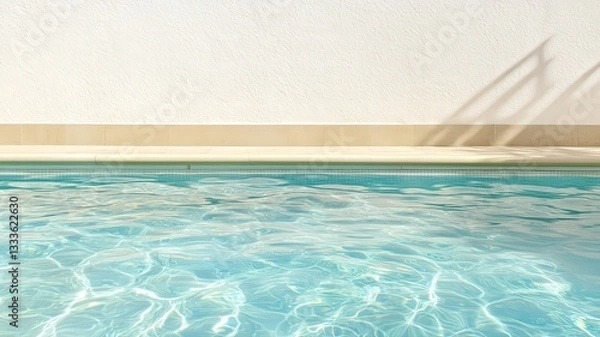 Fototapeta Swimming Pool With Sparkling Turquoise Water and Off White Textured Wall