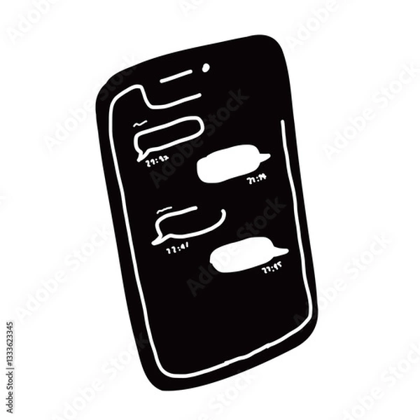 Fototapeta アプリでメッセージのやりとりをしているスマートフォンの手書きベクターイラストアイコン