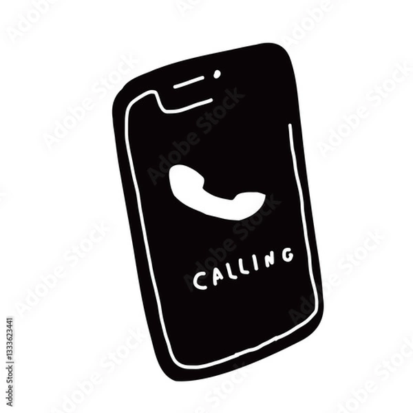 Fototapeta 電話が鳴っているスマートフォンの手書きベクターイラストアイコン