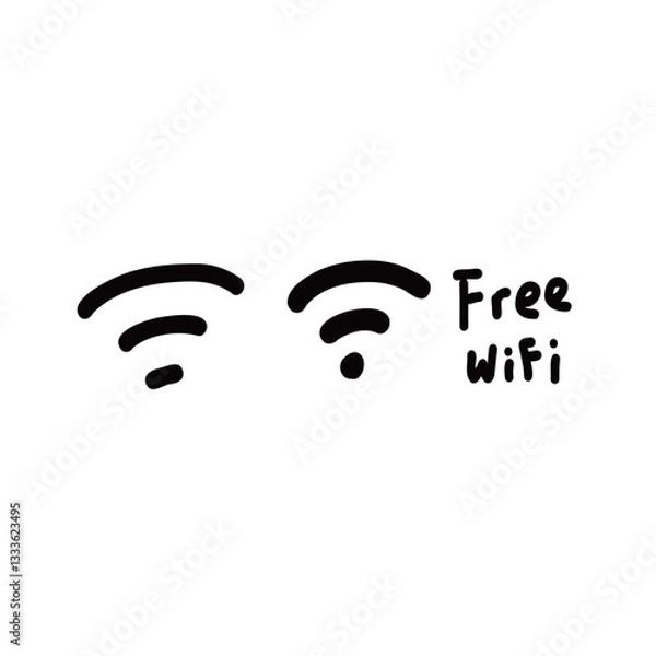 Fototapeta フリーWi-Fiの手書きベクターイラストアイコン
