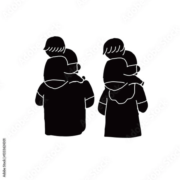 Obraz 父と母に肩車される2人の息子のベクターイラストアイコン