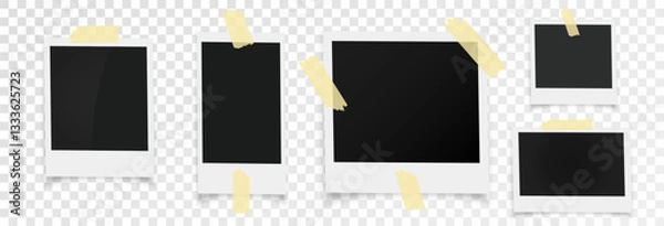Fototapeta Photo frames with shadow, template background for photography, polaroid photo frames collection, vector png on transparent background. Blank photo frame mockup.