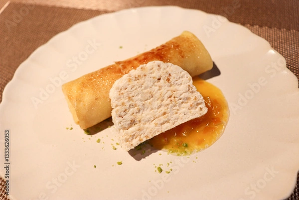 Obraz レストランのメニュー、クレープとメレンゲのデザートT