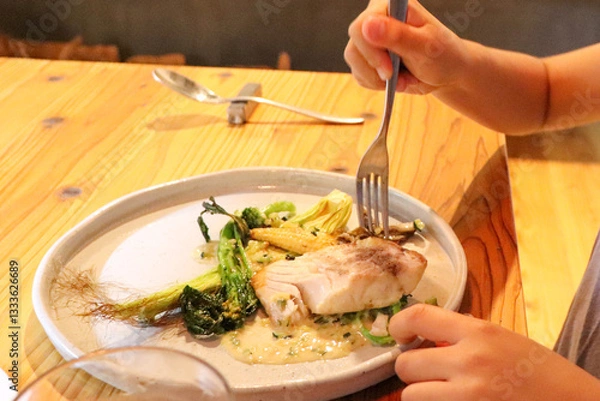 Obraz レストランのメニュー、白身魚のムニエルT