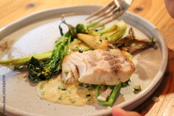 Obraz レストランのメニュー、白身魚のムニエルT