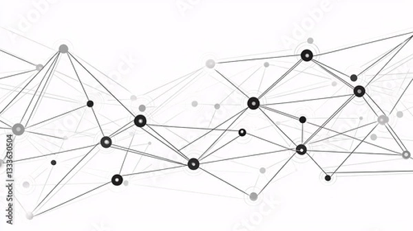 Fototapeta neural network visualization with nodes and pathways in monochrome tones, set against a stark white background [Color pattern]:[Neural Network ] 