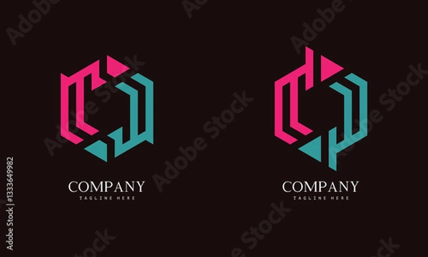 Fototapeta Set of hexagon-shaped monogram logo with the initial letter W. Suitable for various businesses.