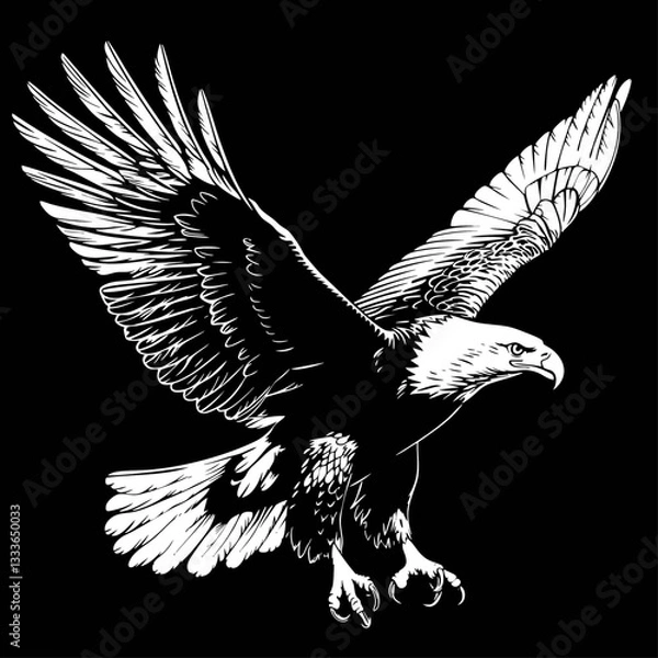 Obraz Eagle with wings spread wide, featuring a sharp and fierce design, symbolizing strength, power, and determination.  Generative by Ai