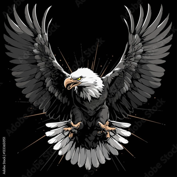 Obraz Eagle with wings spread wide, featuring a sharp and fierce design, symbolizing strength, power, and determination.  Generative by Ai